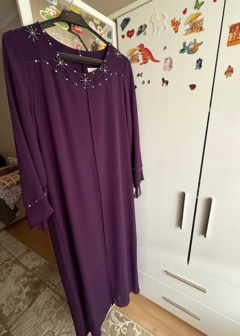 Mor Uzun Kollu V Yaka Kadın Abiye Elbise - Görsel 7