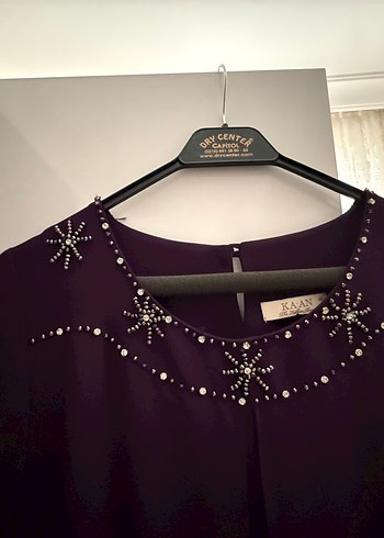 Mor Uzun Kollu V Yaka Kadın Abiye Elbise - Görsel 5