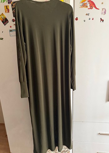 Nakışlı Kadın Haki Uzun Kollu Elbise - Görsel 3