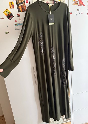 Nakışlı Kadın Haki Uzun Kollu Elbise - Görsel 2
