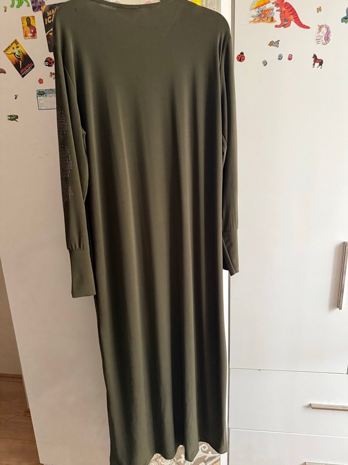 Nakışlı Kadın Haki Uzun Kollu Elbise - Görsel 3