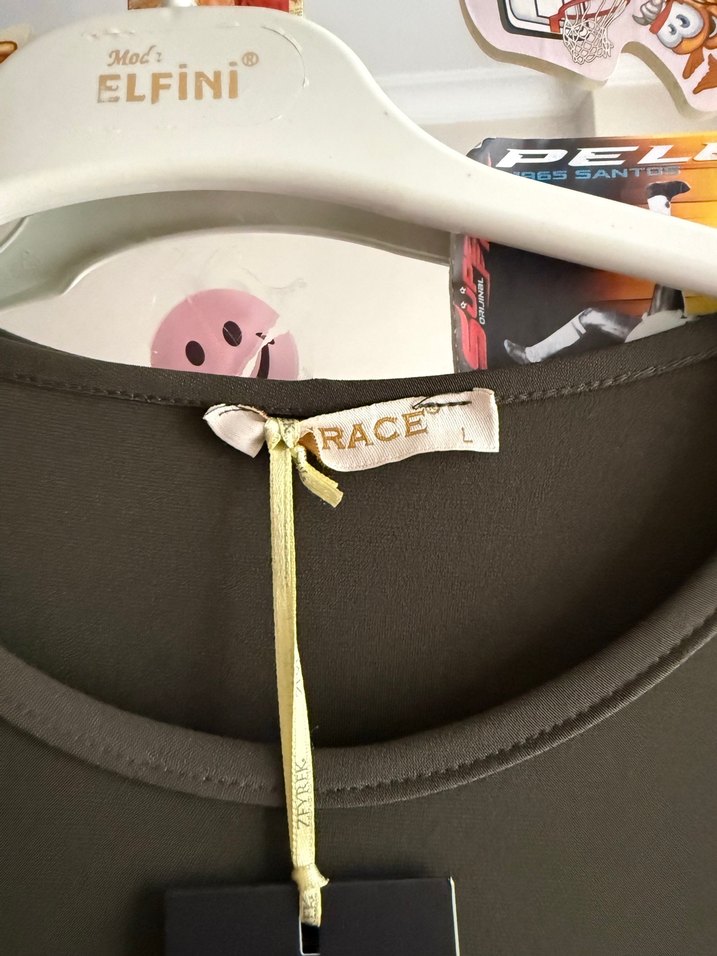 Nakışlı Kadın Haki Uzun Kollu Elbise - Görsel 4