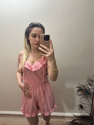 s Beden pembe Renk Pembe şort tulum