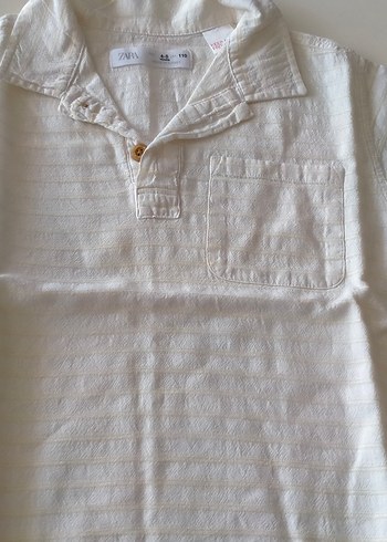 Zara Erkek Çocuk Beyaz Keten Kısa Kollu Gömlek