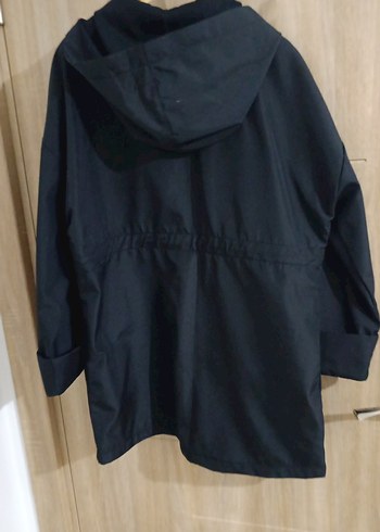 Kapüşonlu Düğmeli Uzun siyah Kadın Ceket - Görsel 3