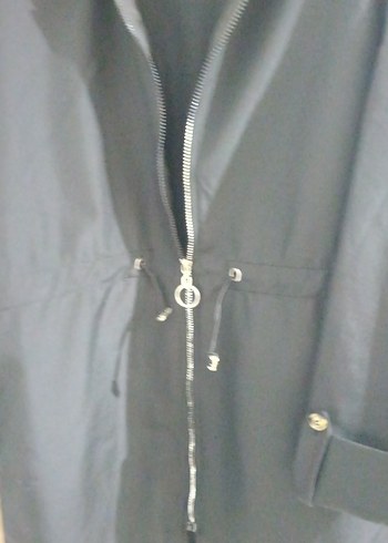 Kapüşonlu Düğmeli Uzun siyah Kadın Ceket - Görsel 5