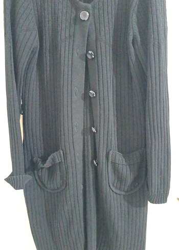 Uzun Siyah Triko Kadın Hırka - Görsel 2