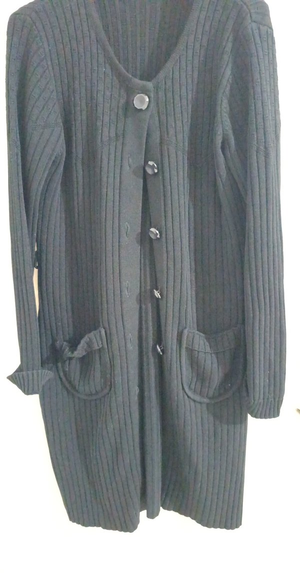 Uzun Siyah Triko Kadın Hırka - Görsel 2