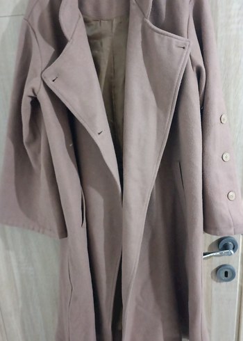 Düğmeli Bej Süet Kadın Uzun Kaban - Görsel 2