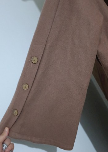 Düğmeli Bej Süet Kadın Uzun Kaban - Görsel 6