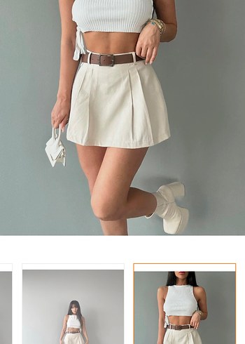 Bej Kemerli Mini Keten Etek - Görsel 5