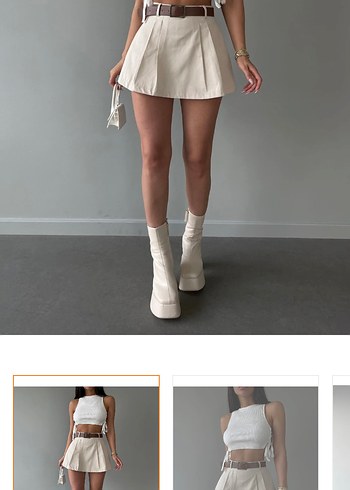 Bej Kemerli Mini Keten Etek - Görsel 3