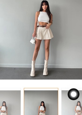 Bej Kemerli Mini Keten Etek - Görsel 2