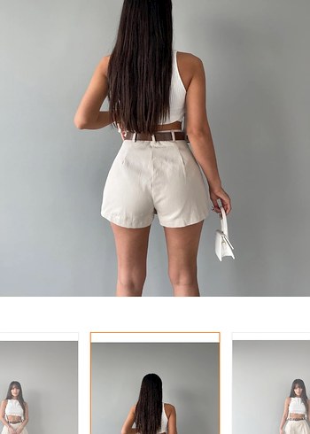 Bej Kemerli Mini Keten Etek - Görsel 4