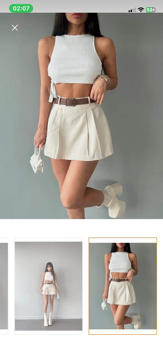 Bej Kemerli Mini Keten Etek - Görsel 5