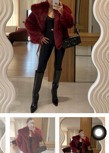 Bordo yakalı kürk - Görsel 3