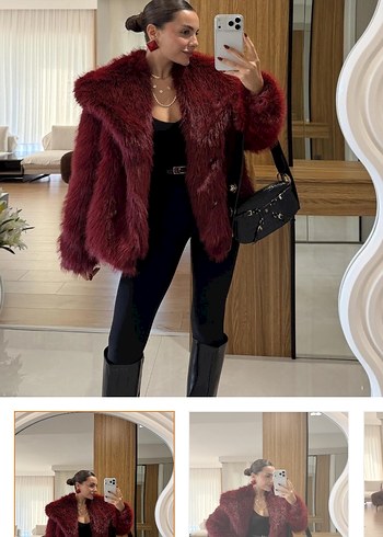 Bordo yakalı kürk - Görsel 2