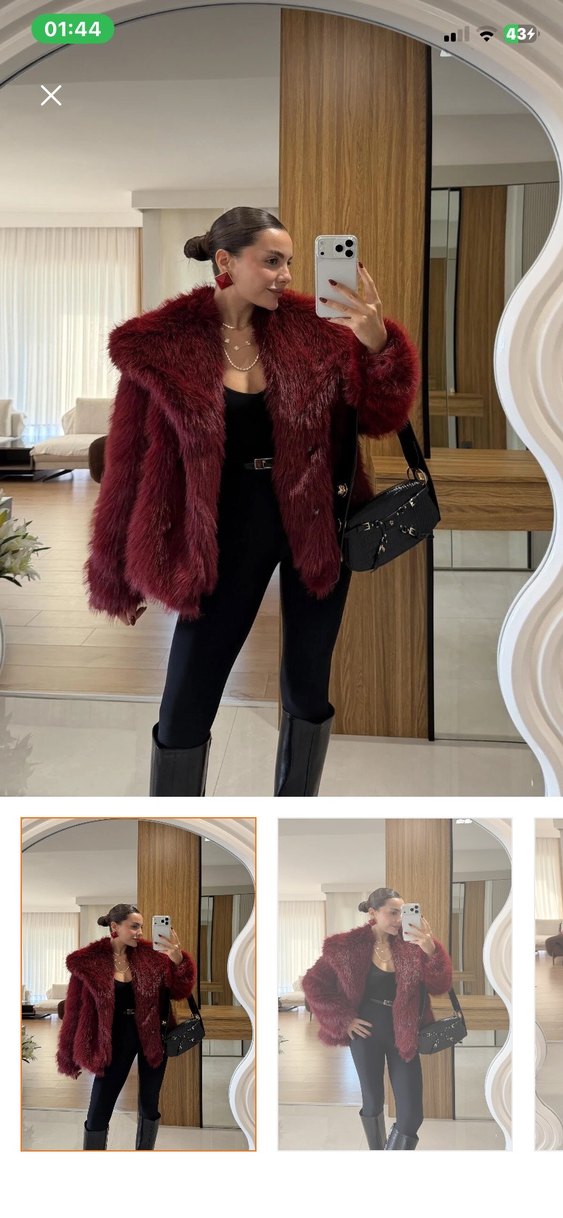 Bordo yakalı kürk - Görsel 2