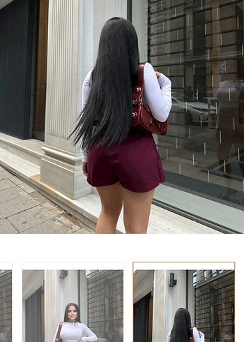 Bordo Kemerli Mini Etek - Görsel 4