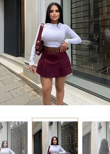 Bordo Kemerli Mini Etek - Görsel 2