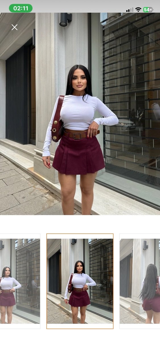 Bordo Kemerli Mini Etek - Görsel 2