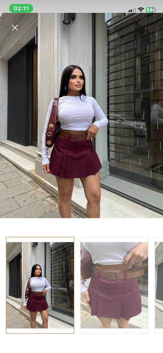 Bordo Kemerli Mini Etek - Görsel 3