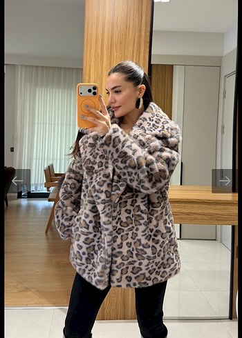 Leopar pembe yakalı kürk - Görsel 3
