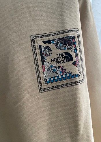 Bej Sweatshirt Bisiklet Yaka Baskılı - Görsel 3