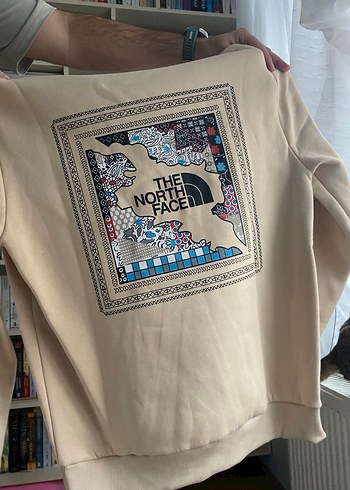 Bej Sweatshirt Bisiklet Yaka Baskılı - Görsel 2