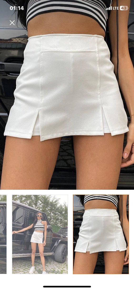 Beyaz Çizgili Mini Etek - Görsel 3
