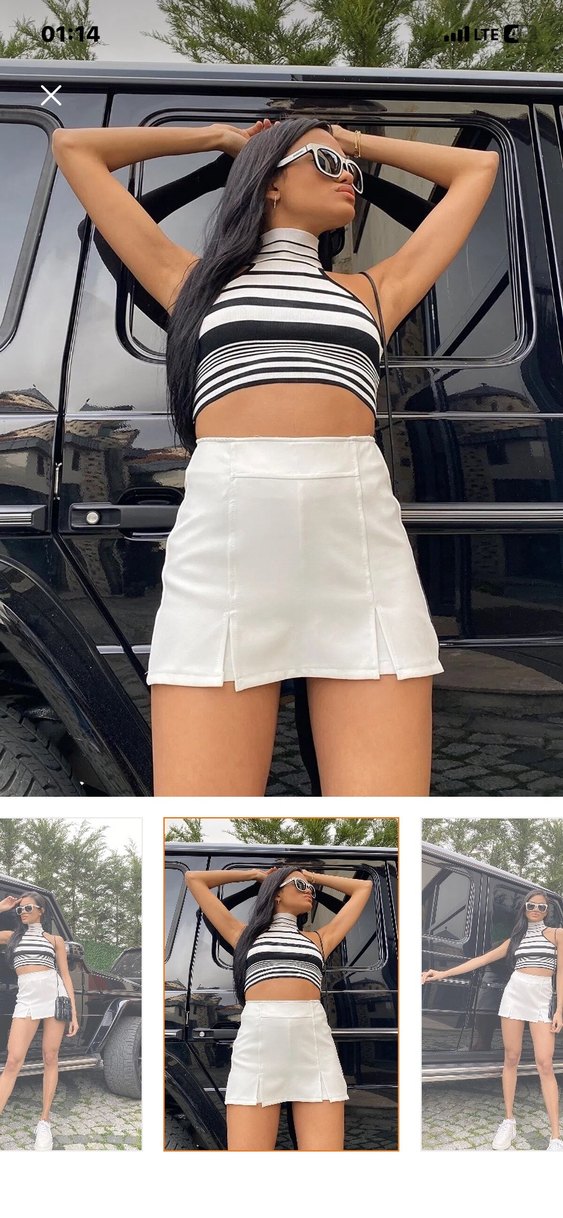 Beyaz Çizgili Mini Etek - Görsel 2