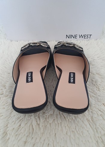 36 Beden siyah Renk Nine West Siyah Yılan Desenli Blok Topuk Terlik