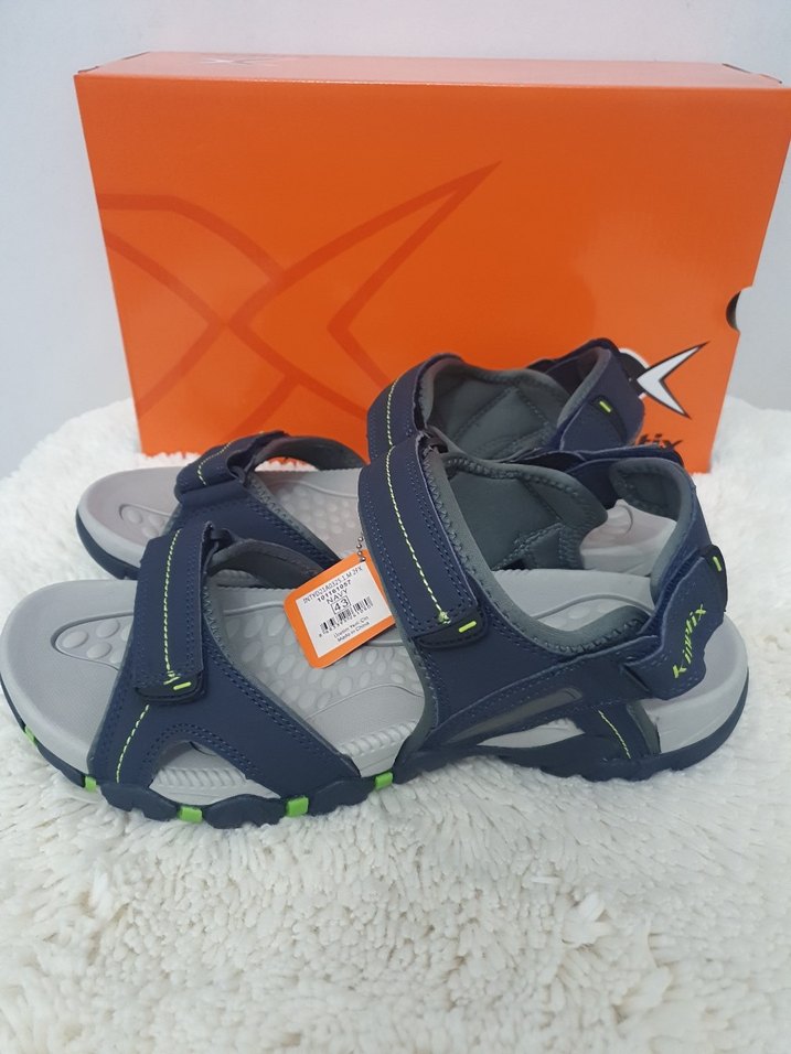 Erkek Spor Gri-Mavi Cırtcırtlı Sandalet - Görsel 3