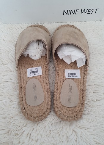 39 Beden camel Renk Nine West Bej Kadın Süet Dolgu Topuk Terlik