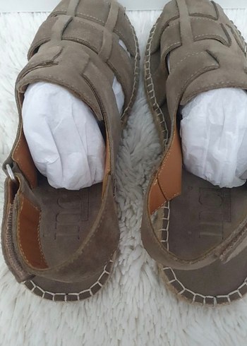 İnci Bej Deri Sandalet - Görsel 5