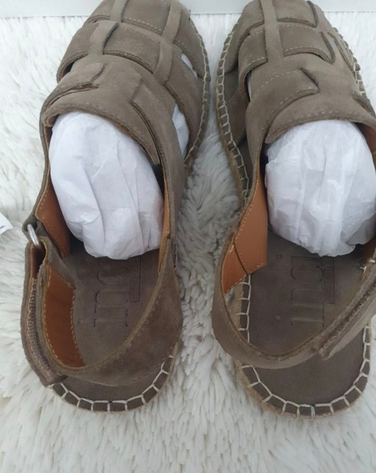 İnci Bej Deri Sandalet - Görsel 5