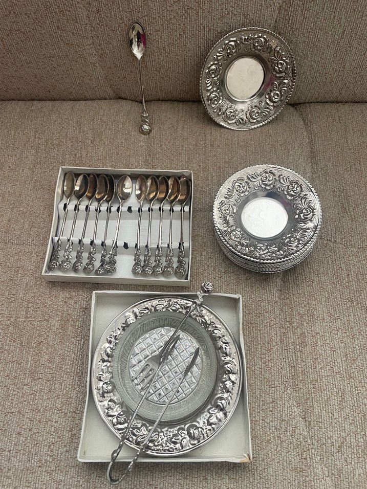 Vintage alman gümüş kaplama İşlemeli çay seti - Görsel 2