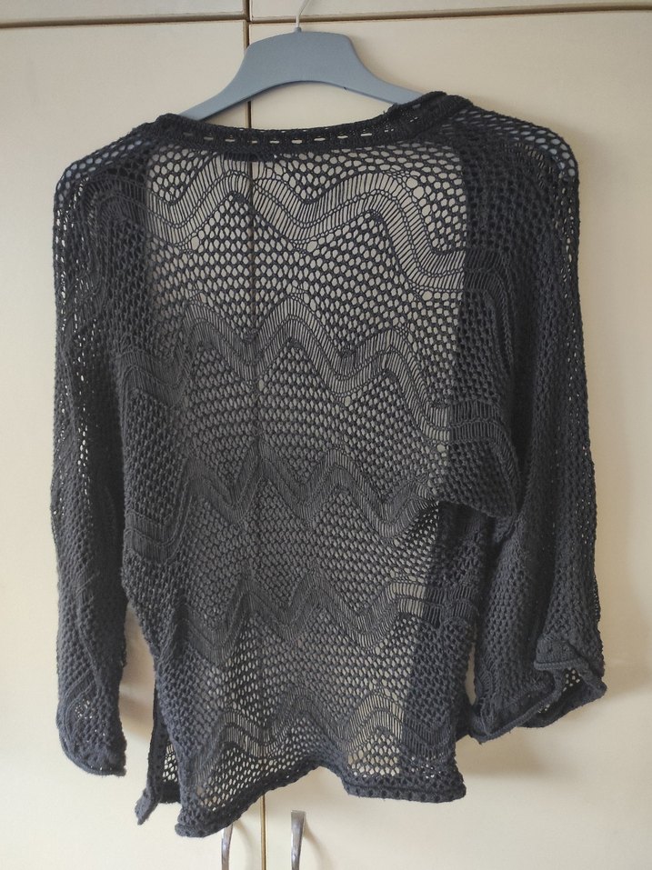 Very Nice Siyah Örgü Bohem Hırka - Görsel 4