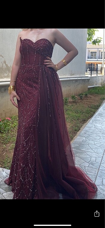 Bordo abiye elbise