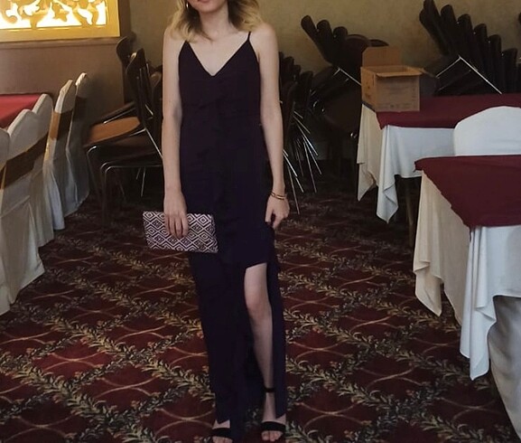 m Beden Bordo uzun şık elbise