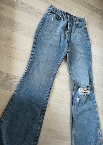 Trendyol & Milla Düğmeli Gri Mavi Kadın Denim Jean