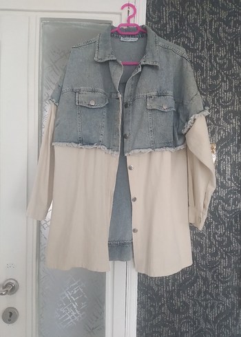 Diğer Gri Düğmeli Kadın Denim Ceket