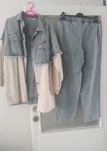 42 Beden gri Renk Gri Düğmeli Kadın Denim Ceket