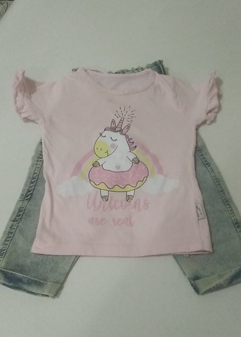 6-9 Ay Beden Kız Çocuk Pembe Renk Fırfırlı Denim Pantolon