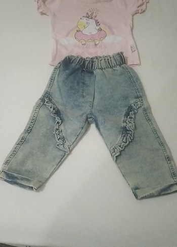 Kız Çocuk Pembe Renk Fırfırlı Denim Pantolon