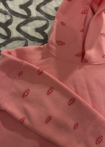 Diğer Pembe Kapüşonlu Baskılı Kadın Sweatshirt