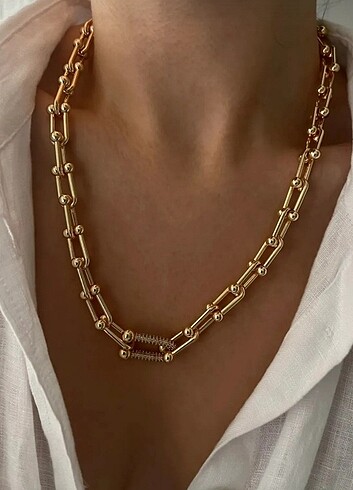 Tiffany Zirkon Taşlıçay Zincir Kolye-Gold