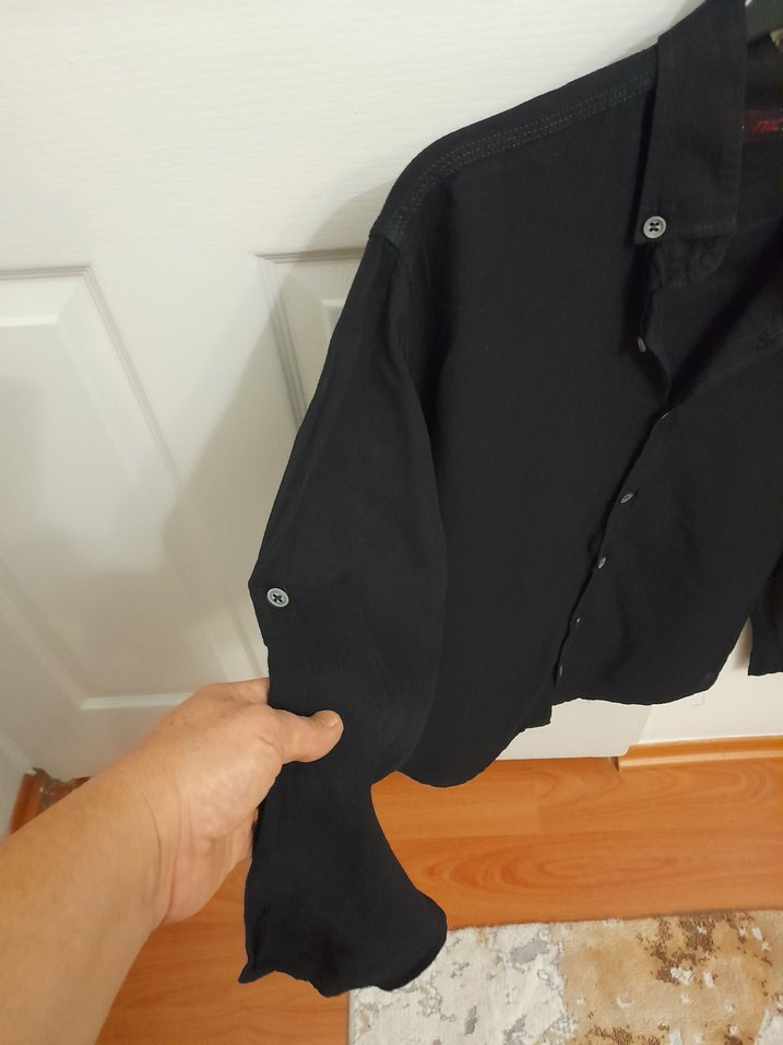 Siyah Erkek Keten Uzun Kollu Gömlek - Görsel 2