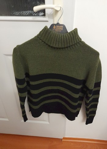 Haki Renk Kadın Boğazlı Triko Kazak - Görsel 2