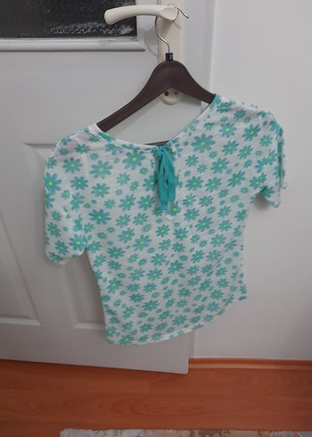 Kız Çocuk Çiçek Desenli Kısa Kollu Tişört - Görsel 2